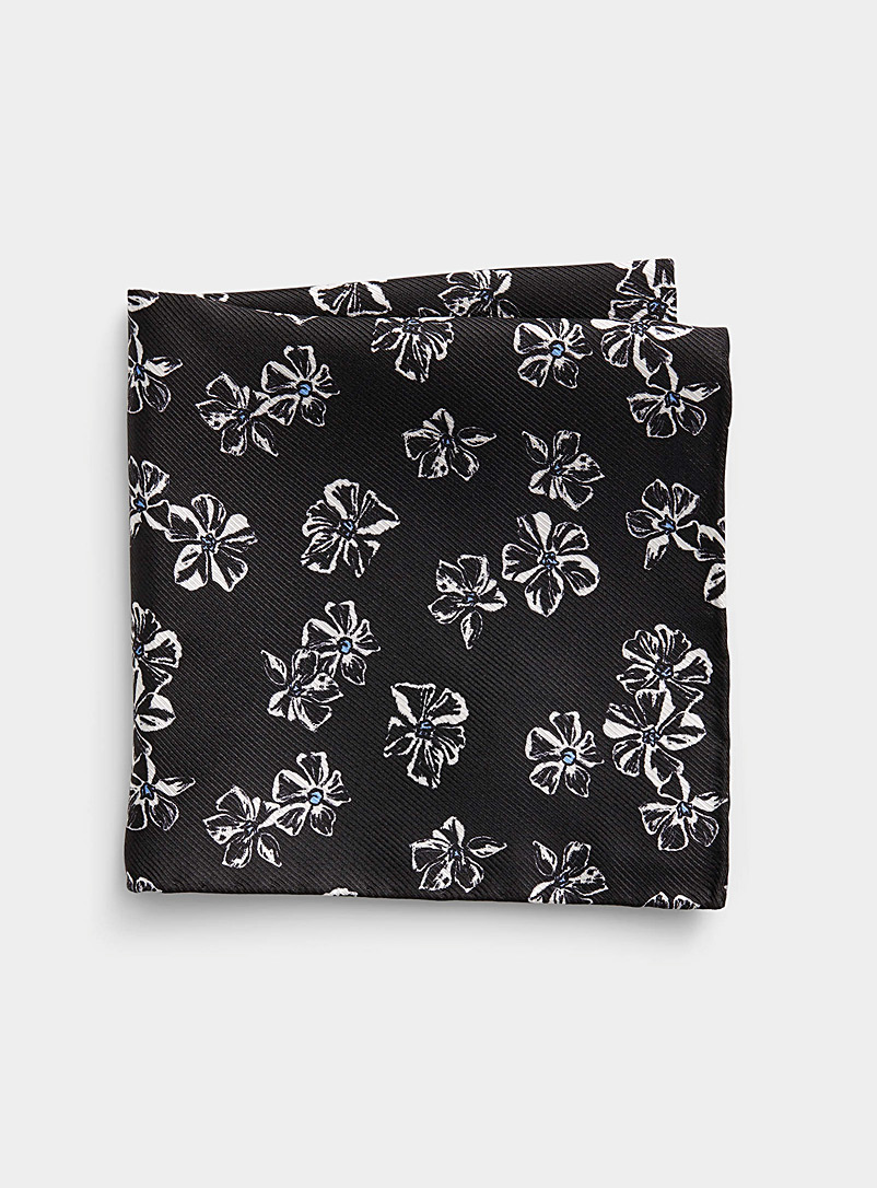 Le 31 Black Floral silhouette pocket square for men