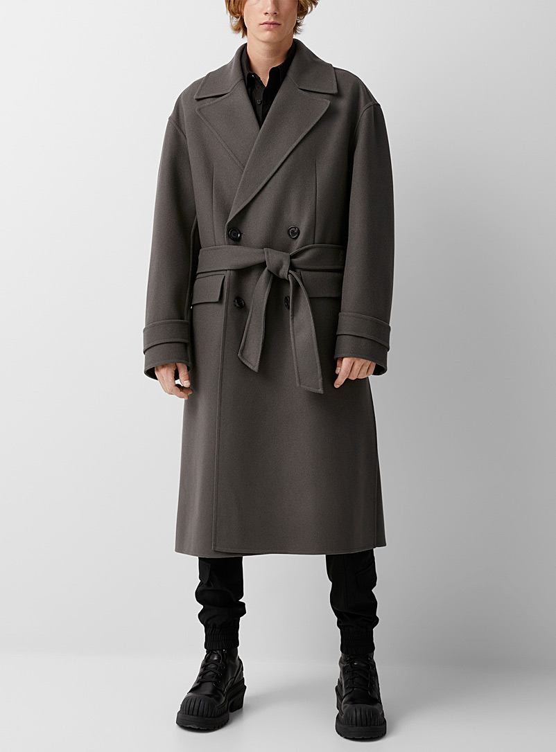 Juun.J Grey Double-breasted wool coat for men