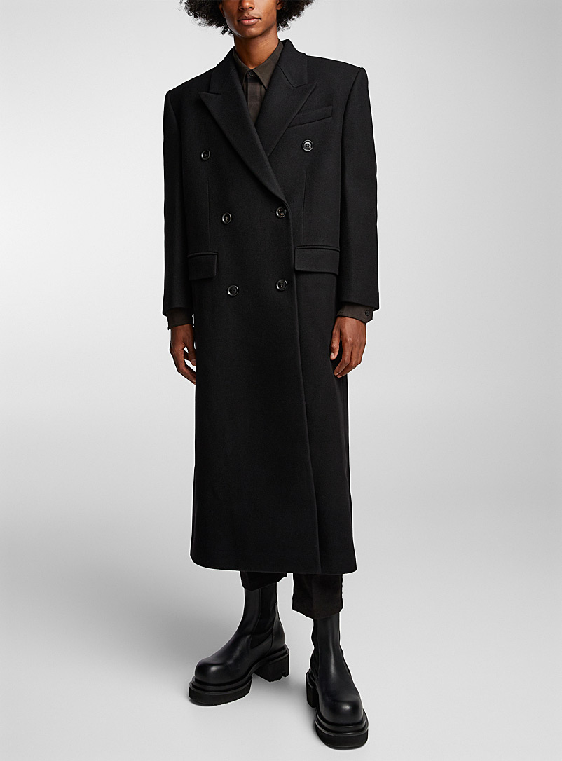 Juun.J Black Double-breasted wool coat for men