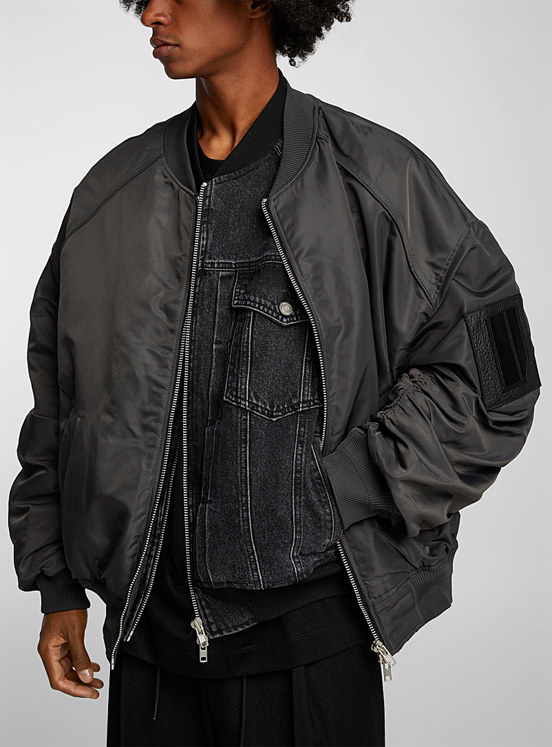 Juun.J Grey Layered deni-effect black bomber jacket for men