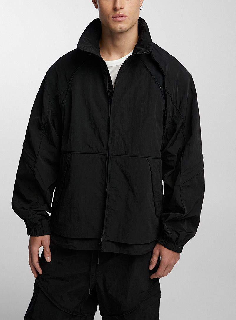 Juun.J Black Removable raglan sleeves fabric jacket for men
