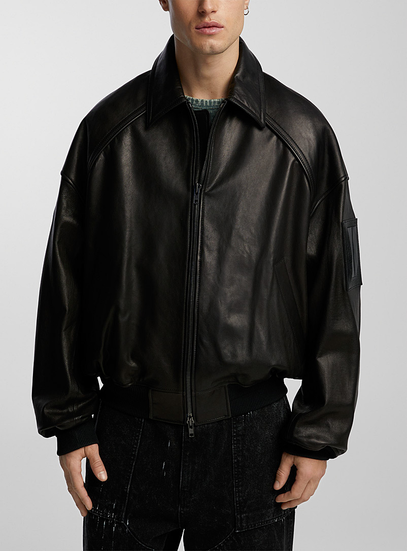 Juun.J Black Ribbed edging leather jacket for men