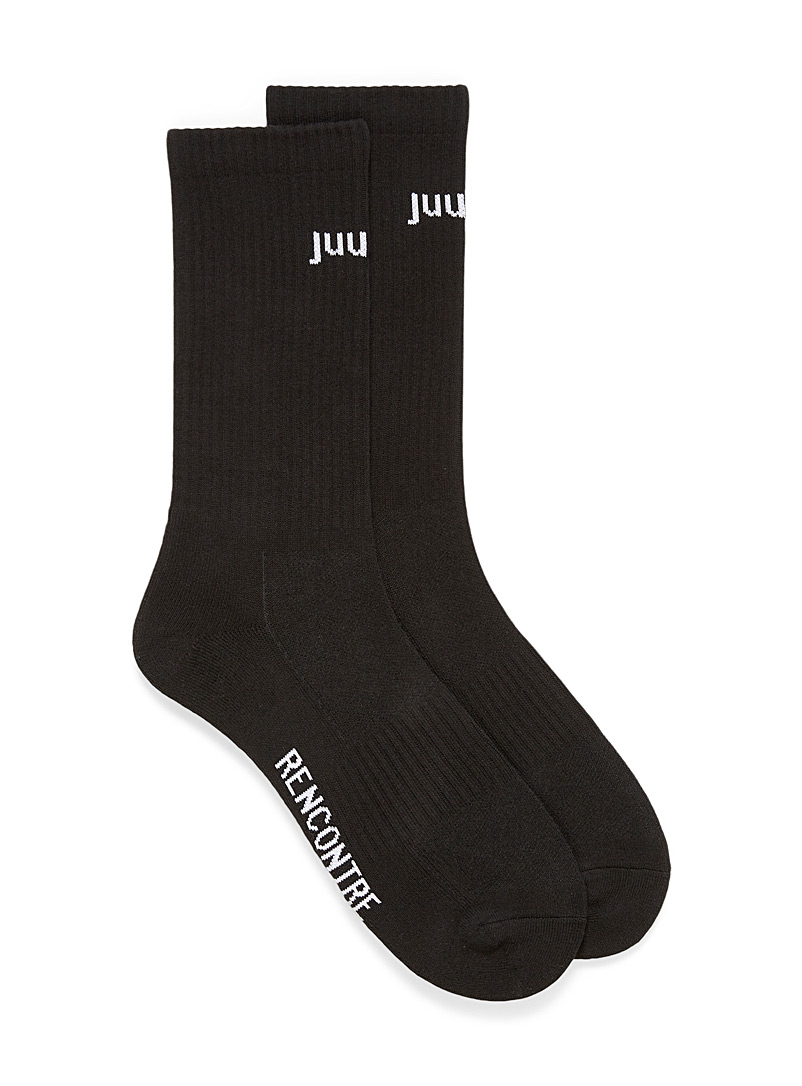 Juun.J Black Contrasting logo ribbed socks for men