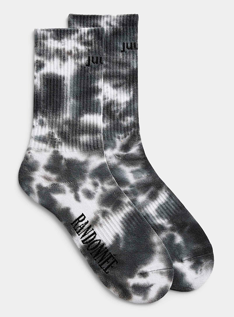 Juun.J Grey Randonnée logo tie-dye ribbed socks for men