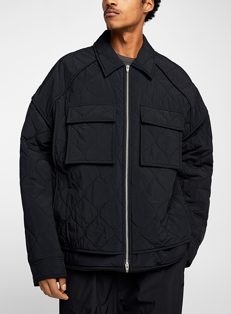Juun.J Black Wavy quilted texture zippered jacket for men