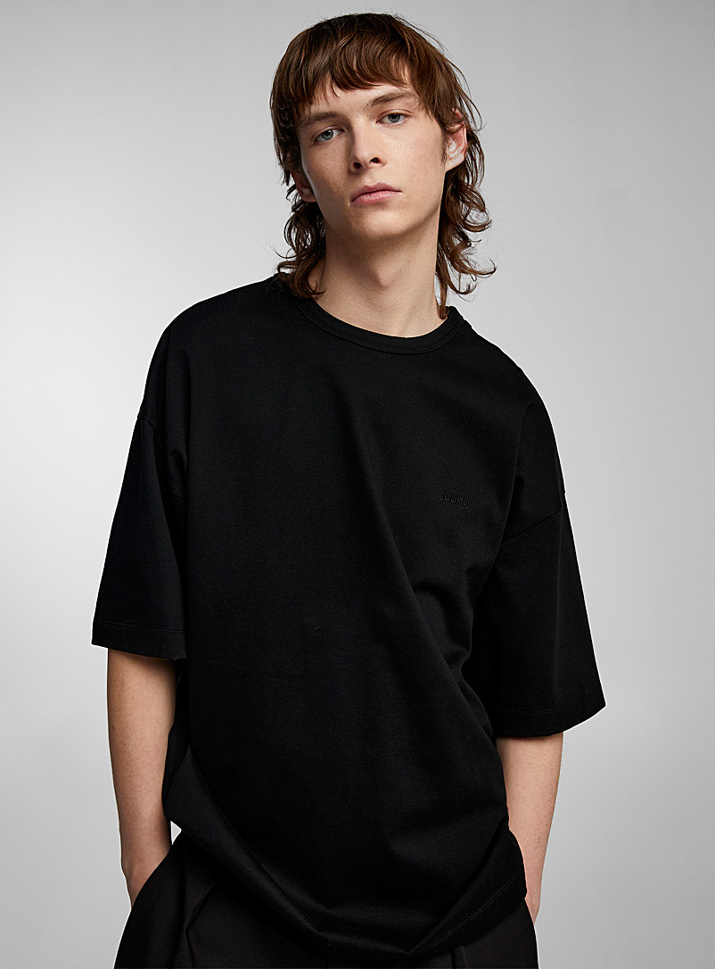 Juun.J Black Embroidered signature loose black T-shirt for men