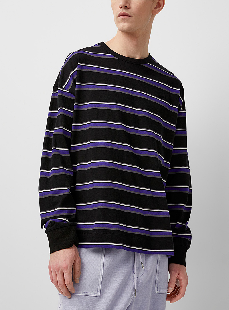 Juun.J Black Délicat embroidered striped T-shirt for men