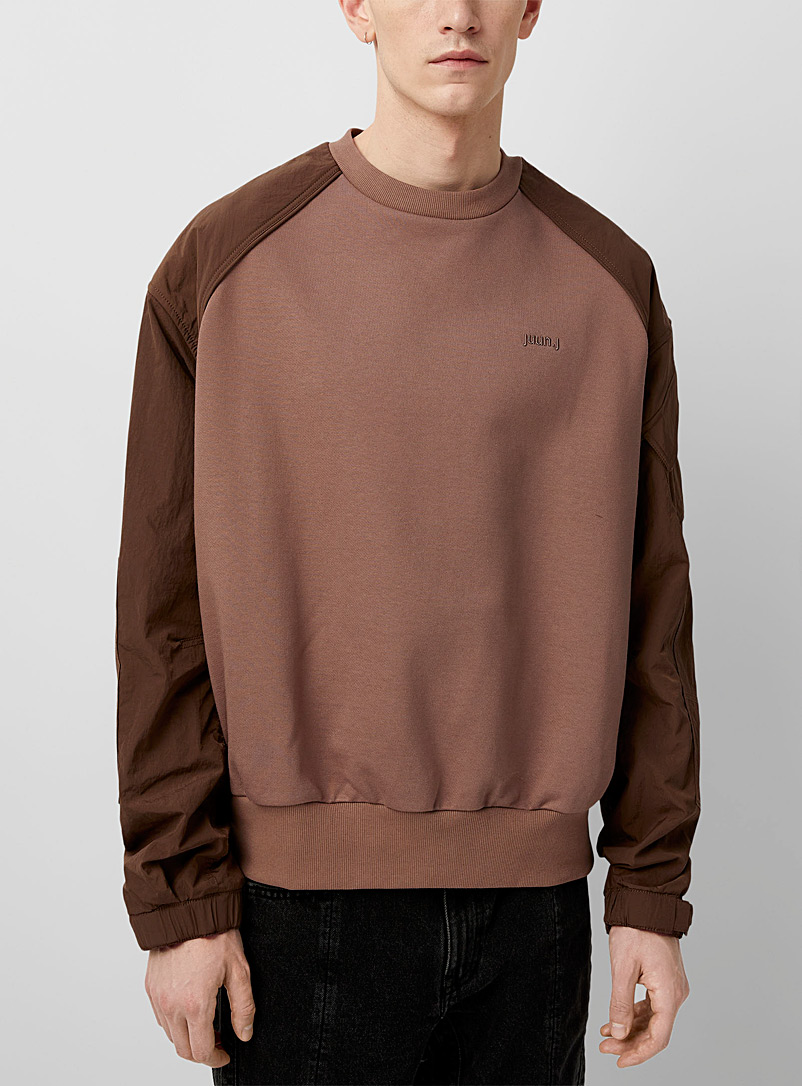 Juun.J Brown Nylon sleeves utilitarian sweatshirt for men