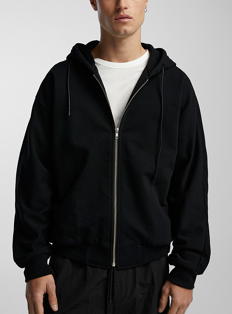 Juun.J Black Black zippered hooded sweatshirt for men