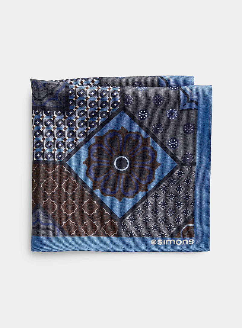 Le 31 Blue Floral mosaic pocket square for men