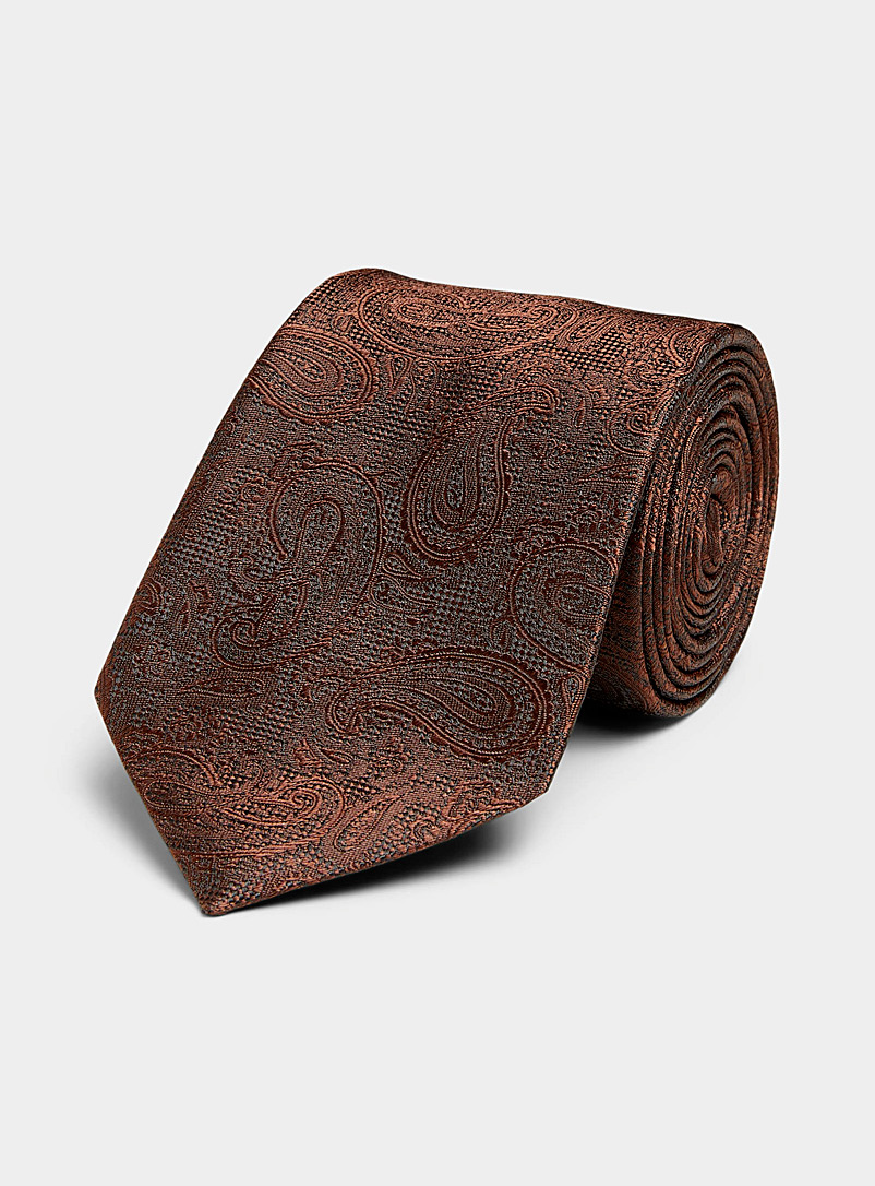 Le 31 Amber Bronze Tone-on-tone paisley satiny tie for men