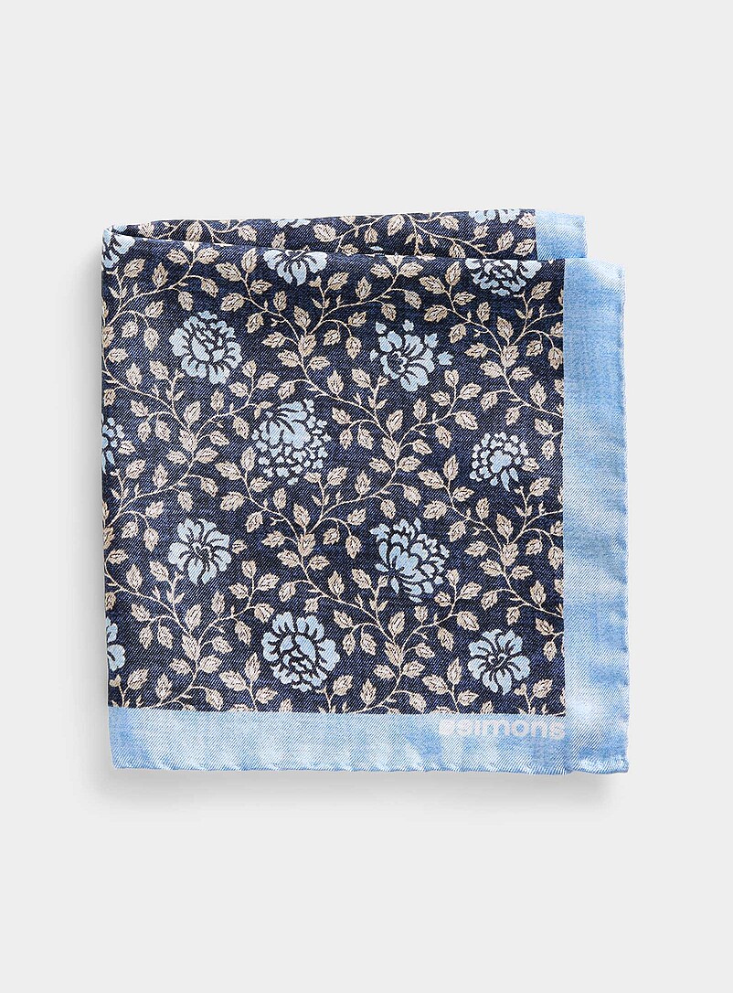 Blue floral pattern pocket square Exclusive collection from Italy product image (primary)