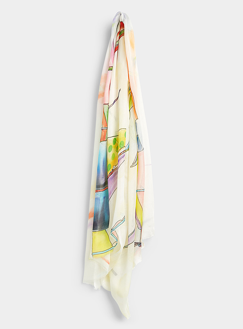 Storiatipic Patterned White Gaelle South Seas scarf for women