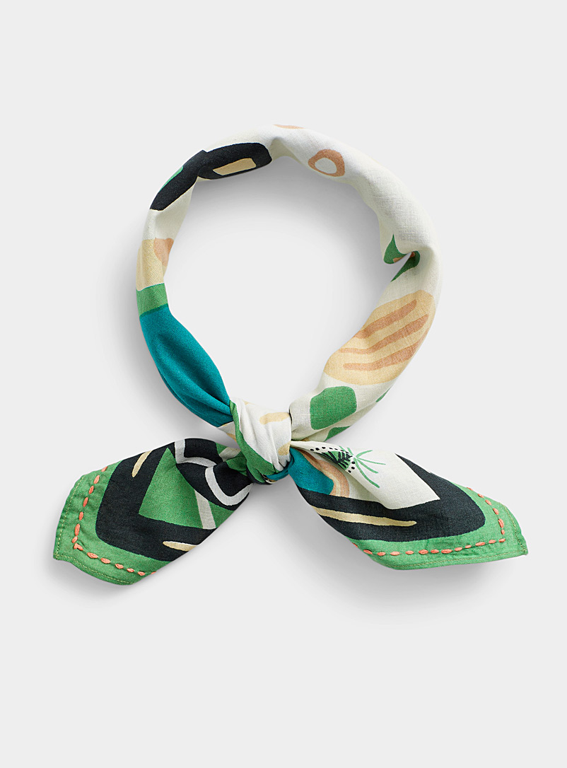 Storiatipic Green Colourful abstract scarf for women