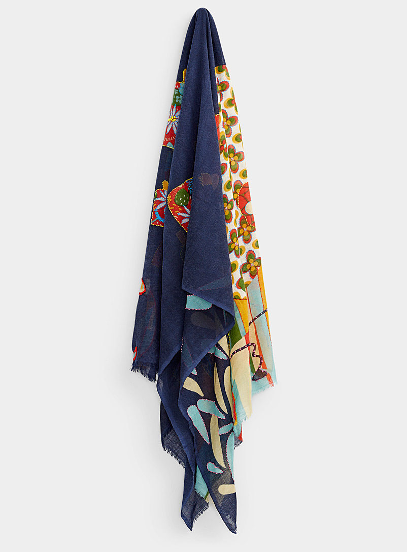 Storiatipic Patterned Blue Whimsical bear lightweight scarf for women