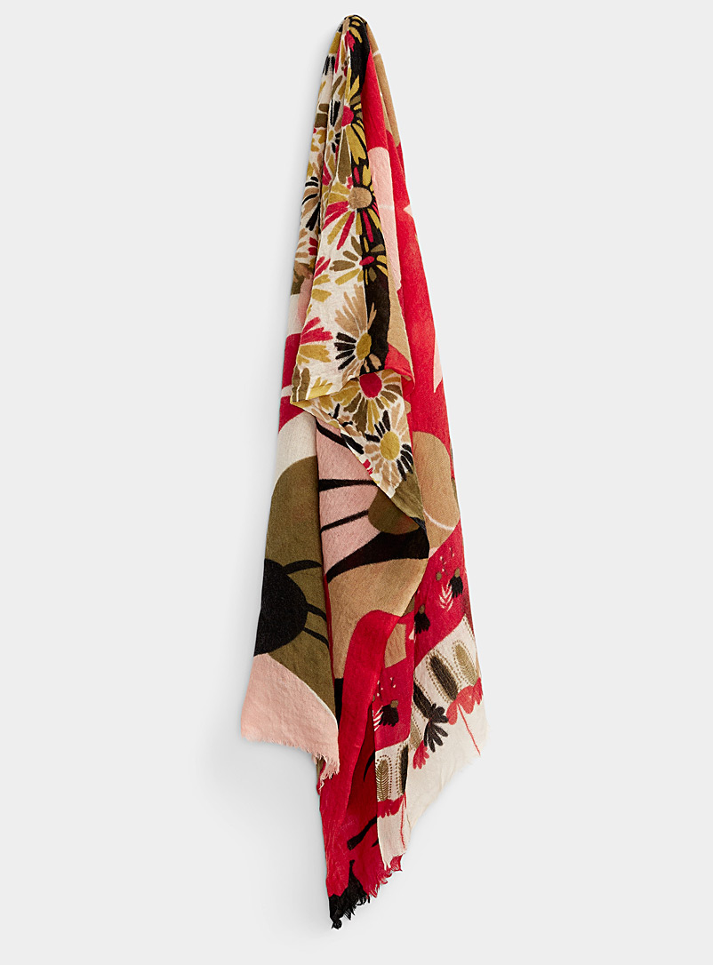 Storiatipic: L'écharpe légère éclosion printanière Rouge à motifs pour femme