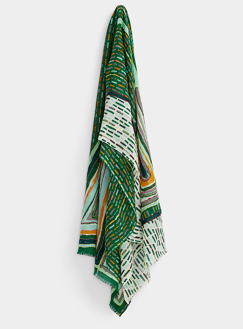 Storiatipic Patterned Green Aerial geometry lightweight scarf for women