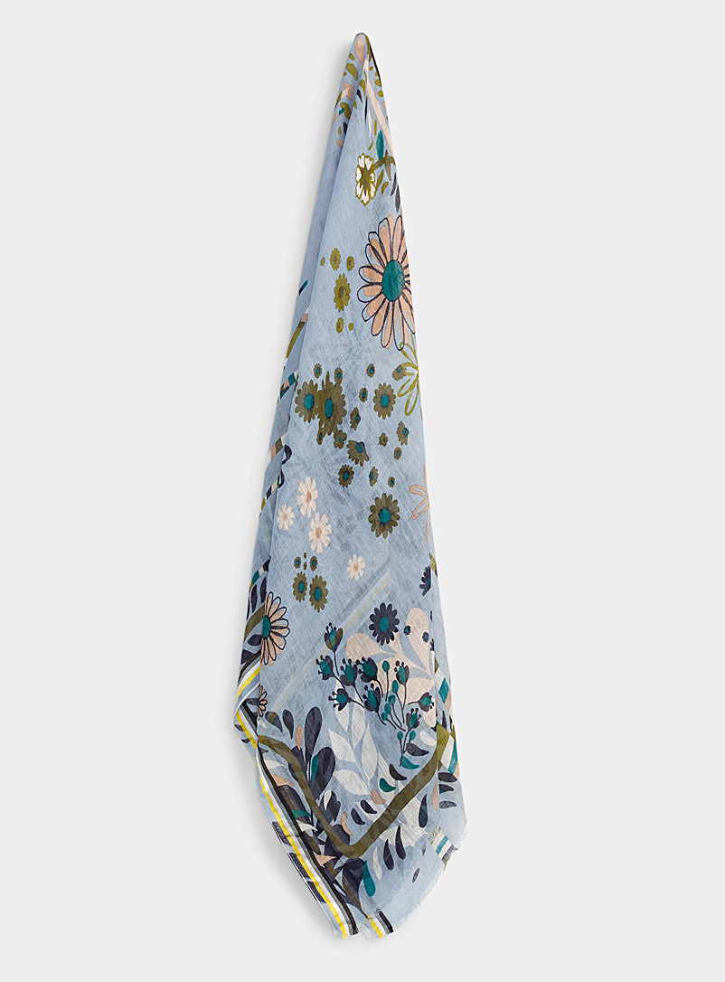 Storiatipic Baby Blue Garden stroll lightweight linen scarf for women