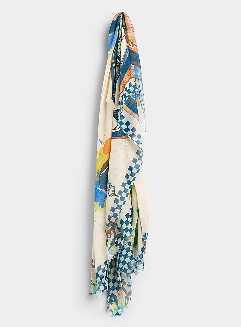 Storiatipic Patterned Blue Clotilde Provence getaway scarf for women