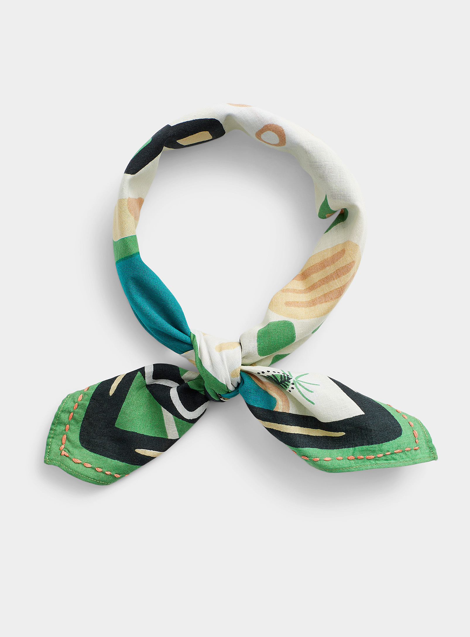 Storiatipic Colourful Abstract Scarf In Green