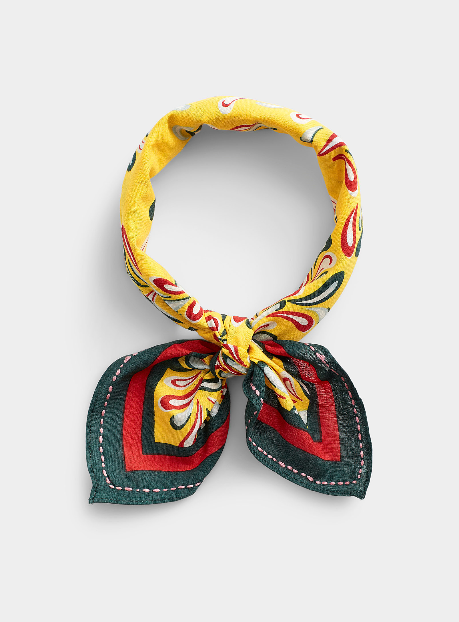 Storiatipic Colourful Abstract Scarf In Golden Yellow