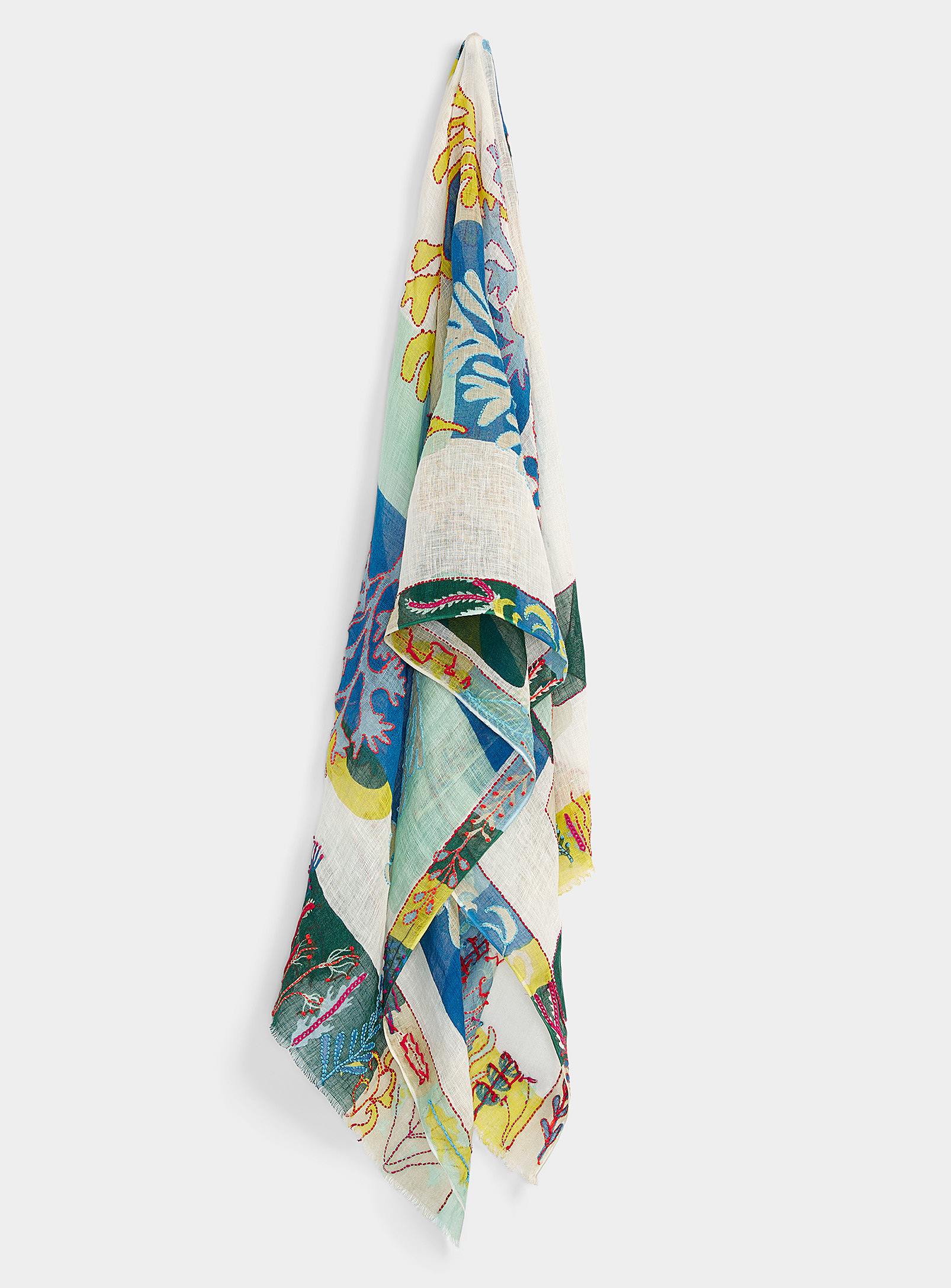 Storiatipic Seaweed Linen Lightweight Scarf In Patterned Blue