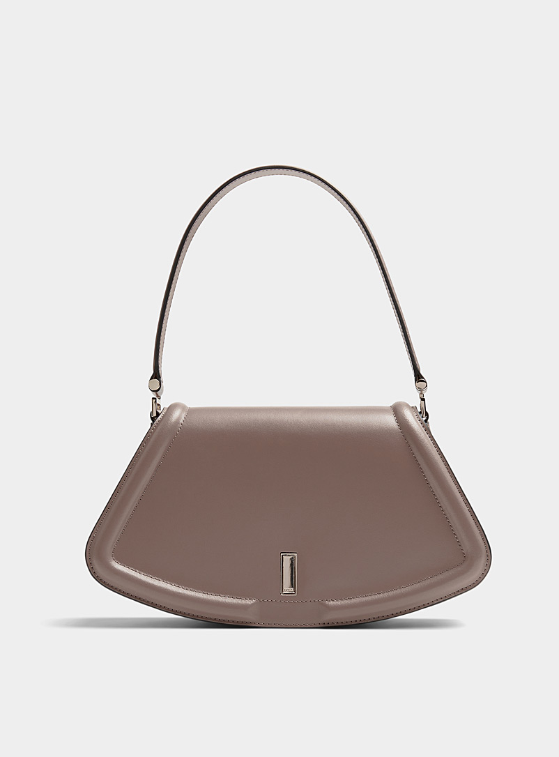 BOSS Taupe Ariell structured leather baguette bag for women