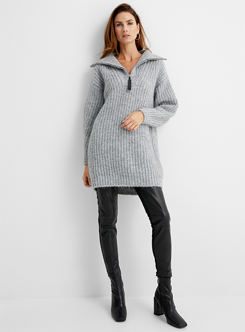 HUGO Grey Stevetta zip collar alpaca sweater for women