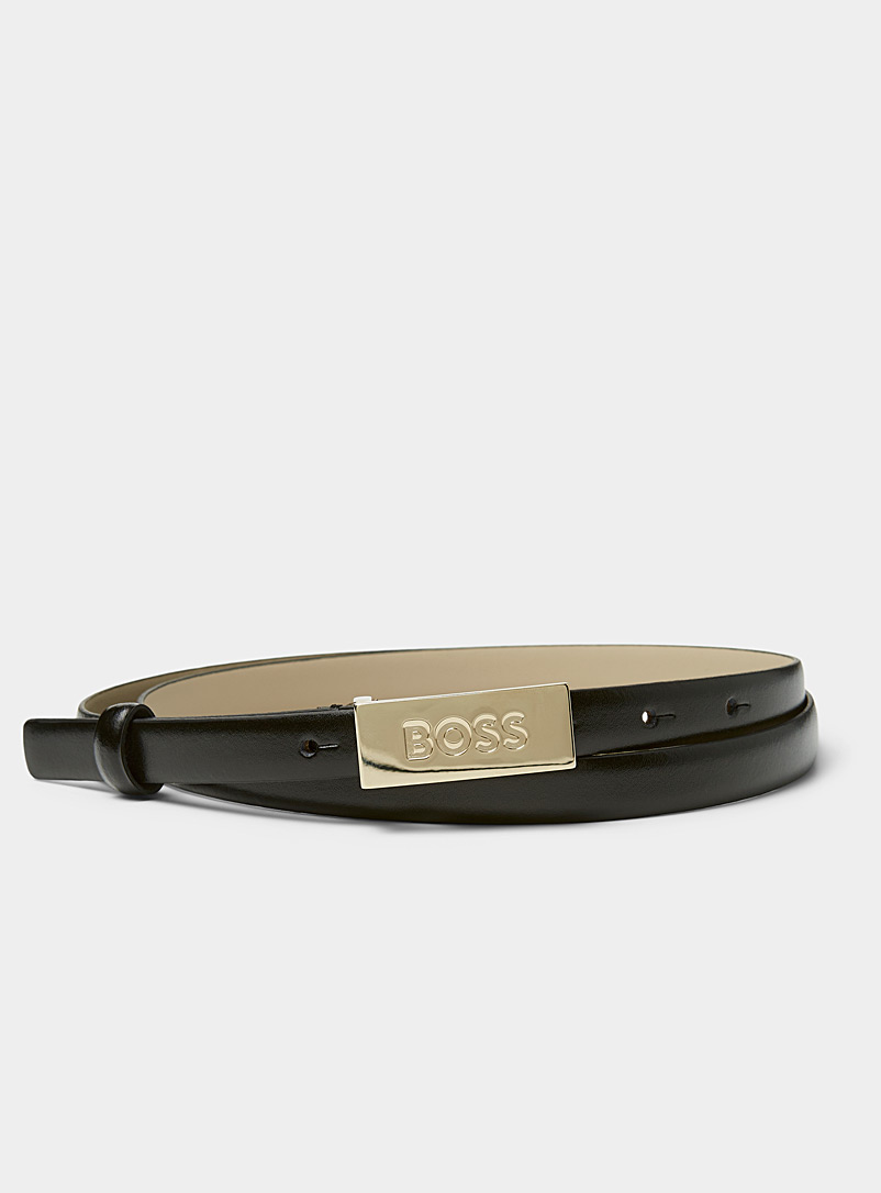 BOSS: La ceinture cuir plaque signature Amber Noir pour femme