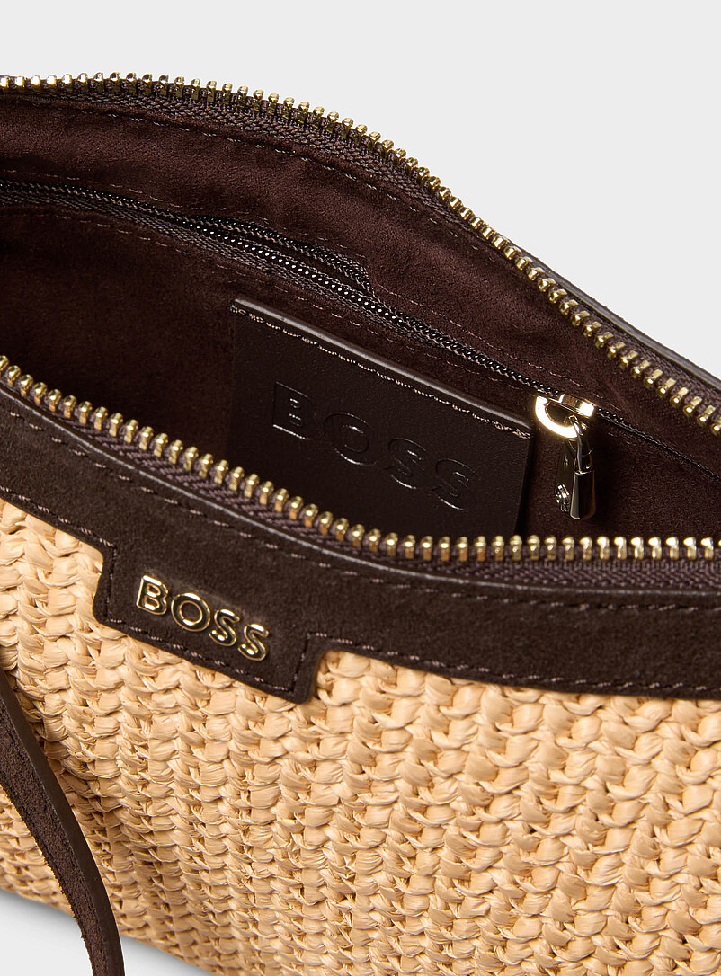 BOSS: Le sac d'&eacute;paule su&egrave;de et effet paille Numah Brun &agrave; motifs pour femme