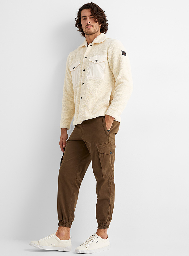 BOSS Ivory White Lom sherpa overshirt for men