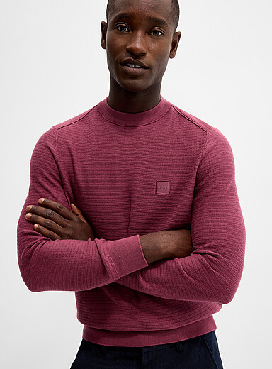 BOSS Raspberry Anion textured knit sweater for men