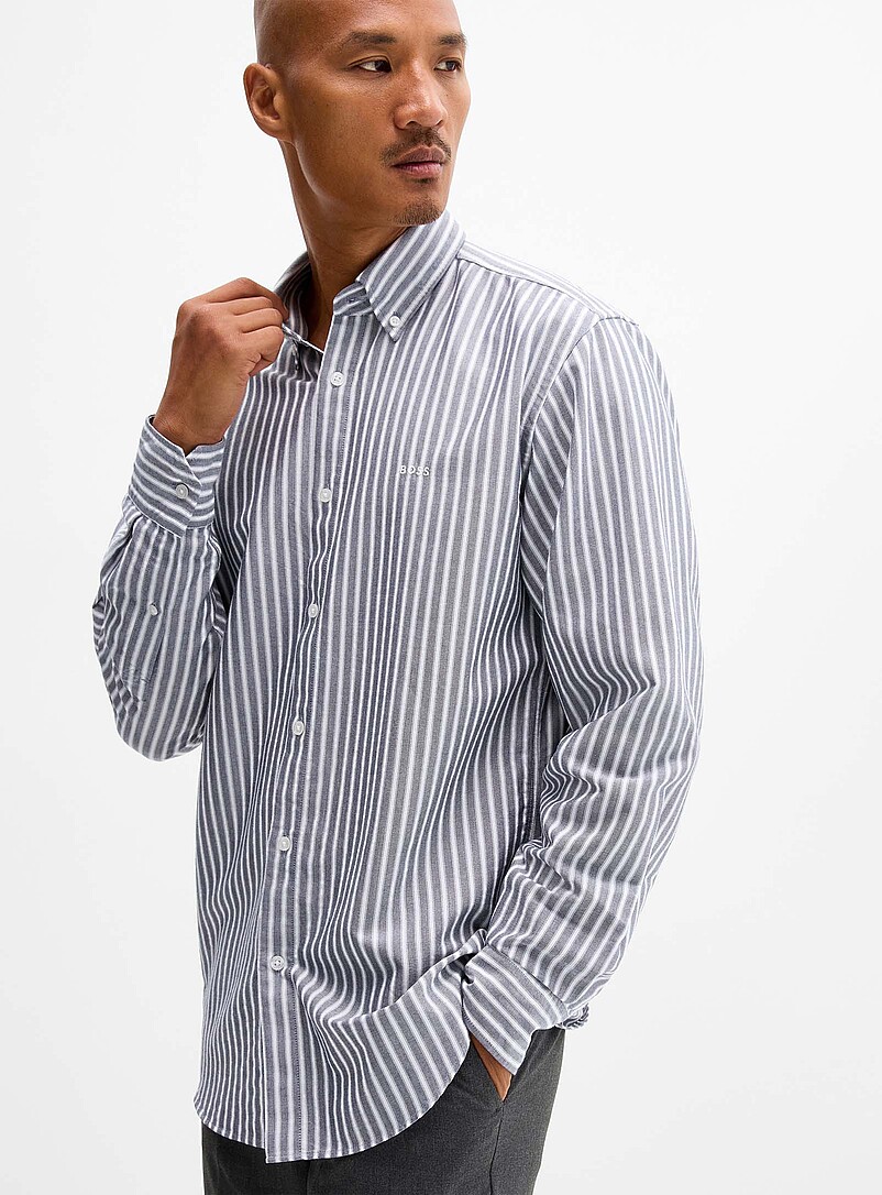 BOSS: La chemise rayures effet chambray Ricoplus Bleu fonc&eacute; - Indigo pour homme