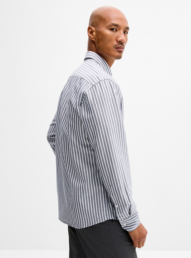 BOSS Indigo/Dark Blue Ricoplus chambray-like striped shirt for men