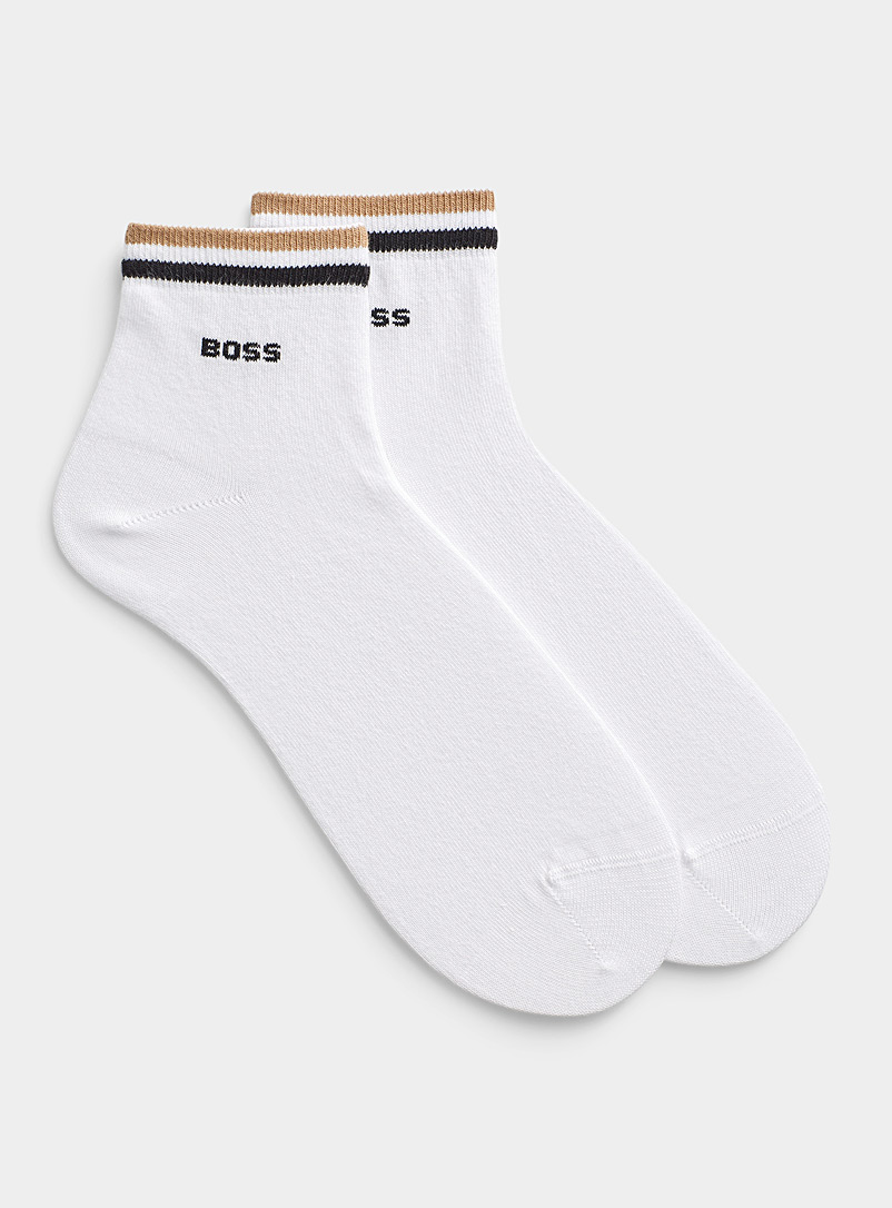 BOSS White Lined-trim white ped socks 2-pack for men