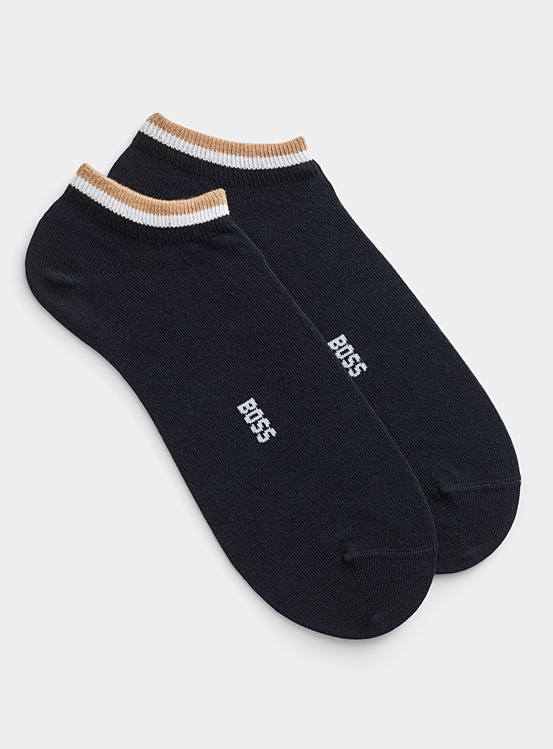 BOSS Indigo/Dark Blue Lined-trim navy ped socks 2-pack for men