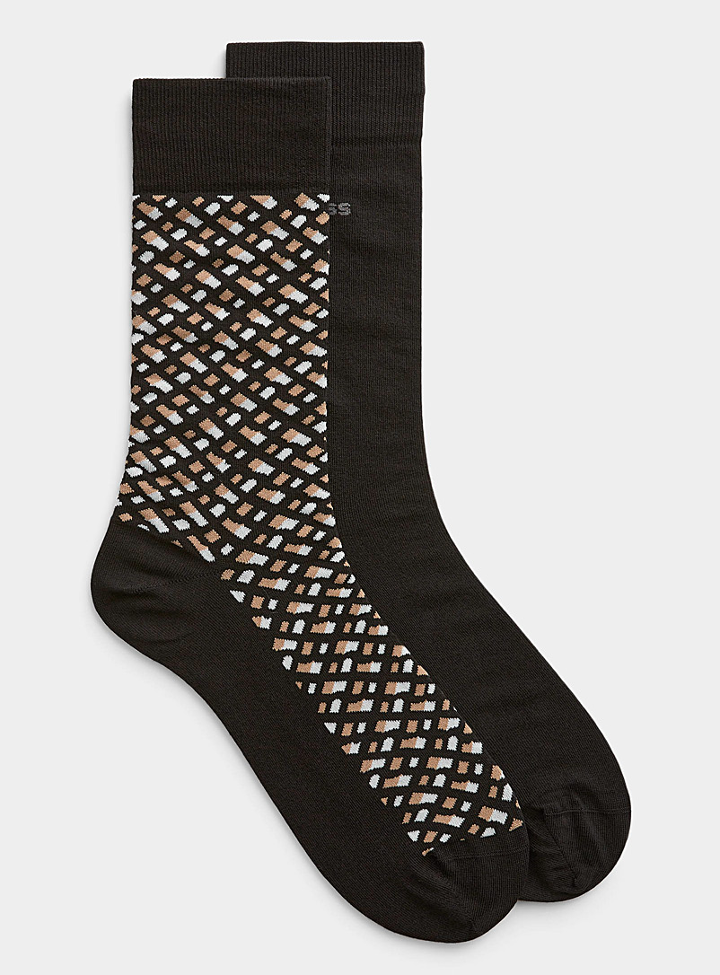 BOSS Black Solid and monogram dress socks 2-pack for men