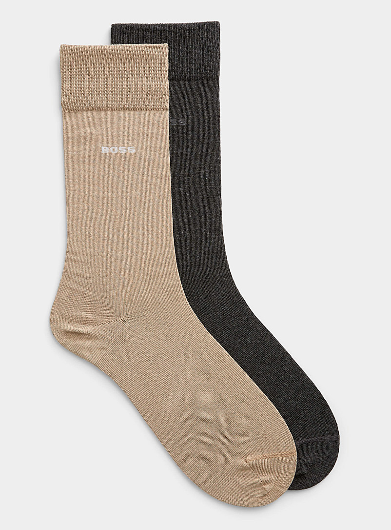 BOSS Ivory/Cream Beige Solid dress socks 2-pack for men