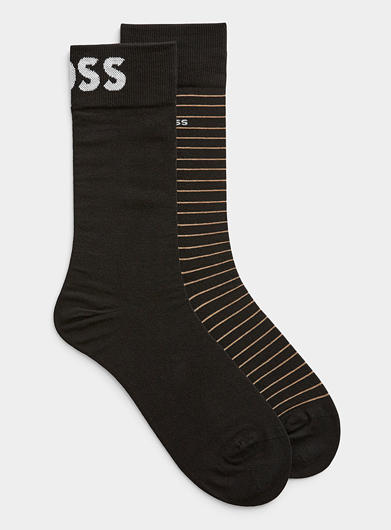 BOSS Black Solid and striped dress socks 2-pack for men