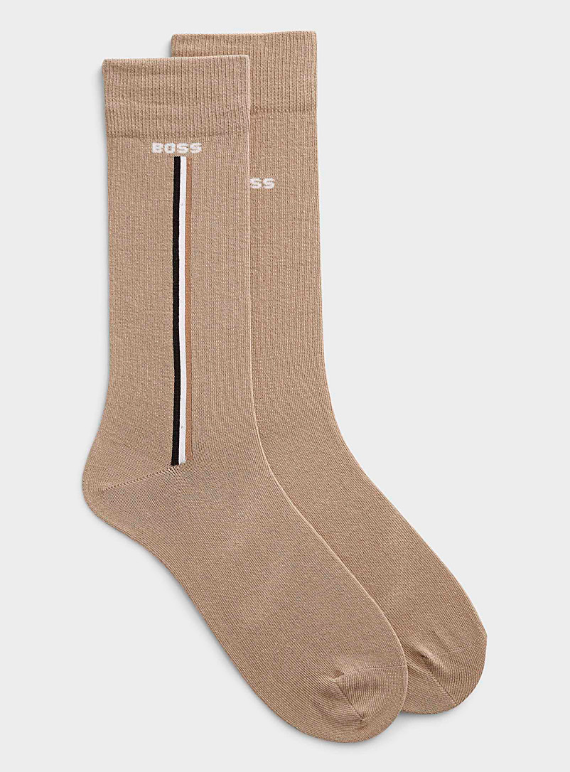 BOSS Ivory/Cream Beige Iconic stripe dress socks 2-pack for men