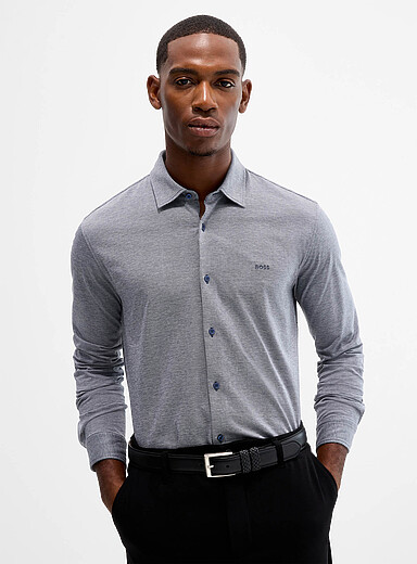 BOSS Blue Mysoft striped Oxford shirt <b>Slim fit</b> for men