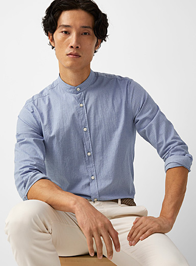 BOSS Baby Blue Embossed jacquard shirt Comfort fit for men