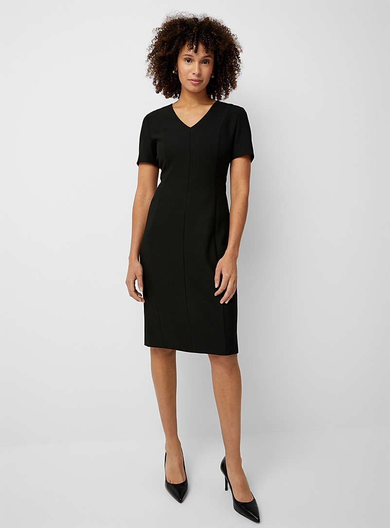 BOSS Black Damaisa  V-neck fitted minimalist dress for women