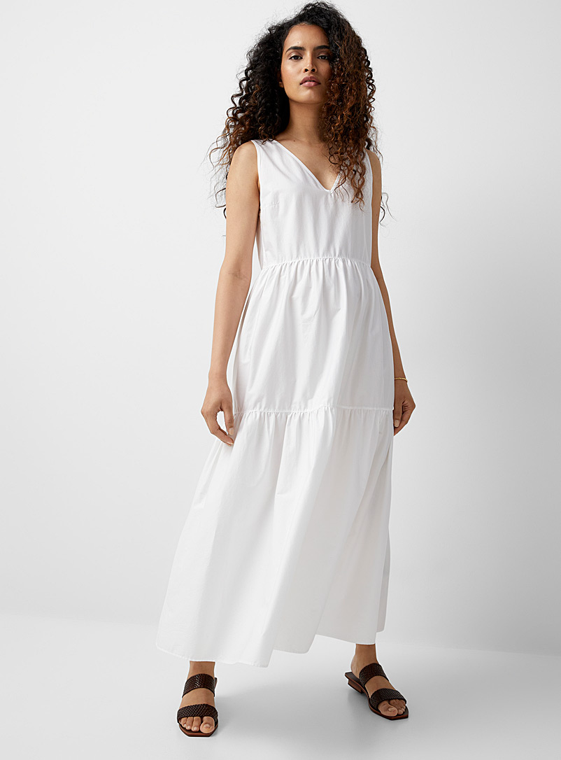 BOSS: La robe étagée popeline Ditesta Blanc pour femme