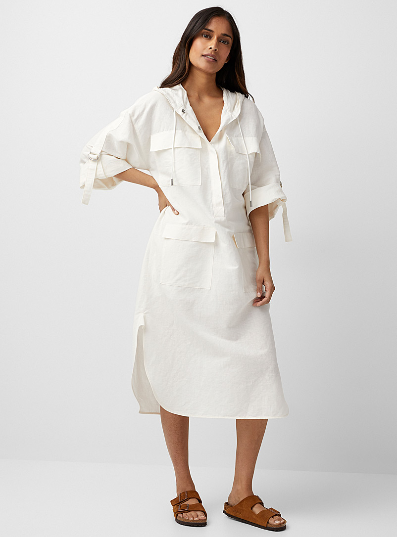 HUGO Ivory White Dinzet flap pockets oversized dress for women