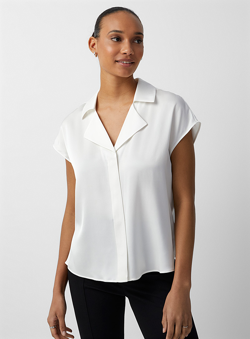 BOSS: La chemise soie à mancherons Breta Blanc pour femme