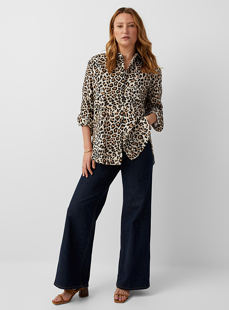 HUGO Patterned Brown Leopard-print oversized shirt for women
