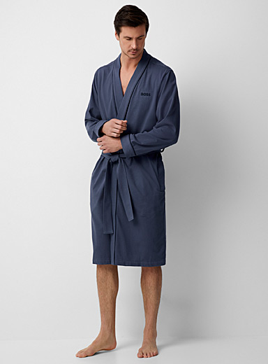 BOSS Dark Blue Piped logo robe for men