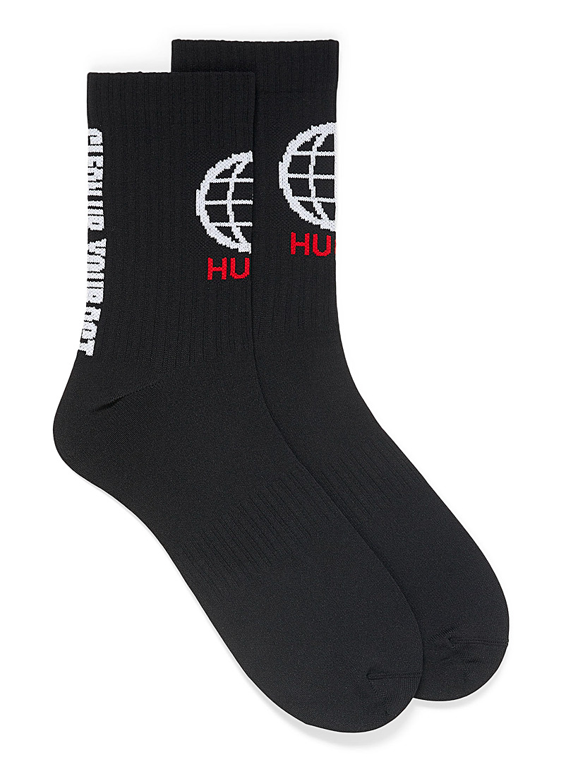 HUGO Black Smiley face sock for men