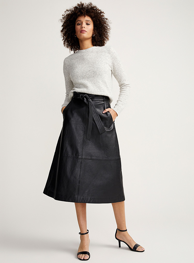 BOSS Black Seresi flared leather skirt for women